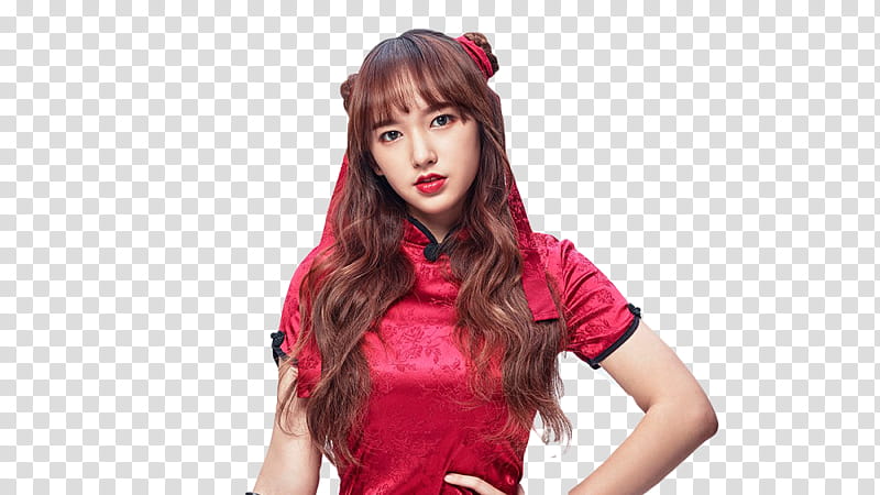 Cheng Xiao WJSN, women's red short-sleeved top white hand on hip transparent background PNG clipart