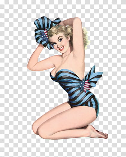 Ning Vintage pin up girls Pics, woman wearing blue bikini illustration transparent background PNG clipart