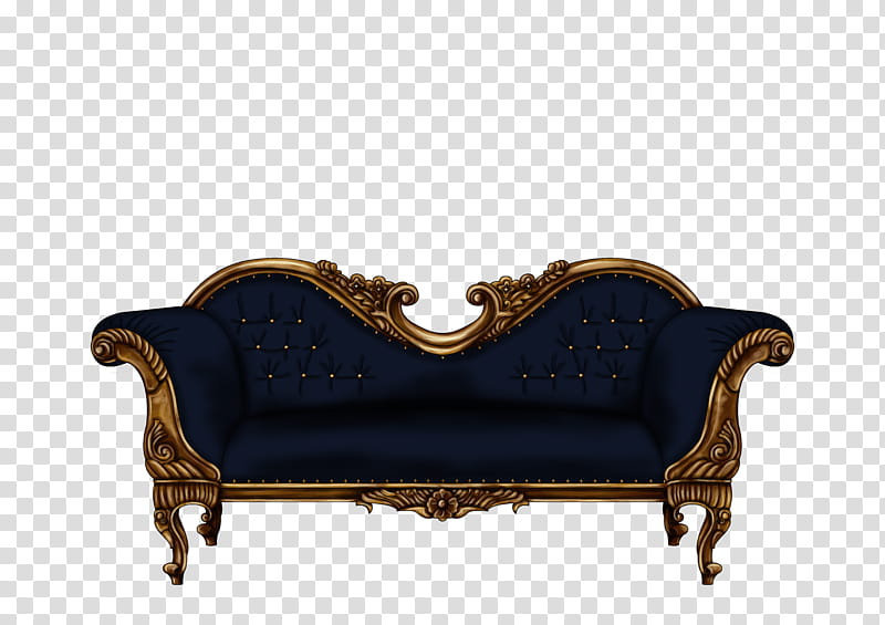 Baroque Sofa in Blue, brown wooden framed blue padded sofa transparent background PNG clipart