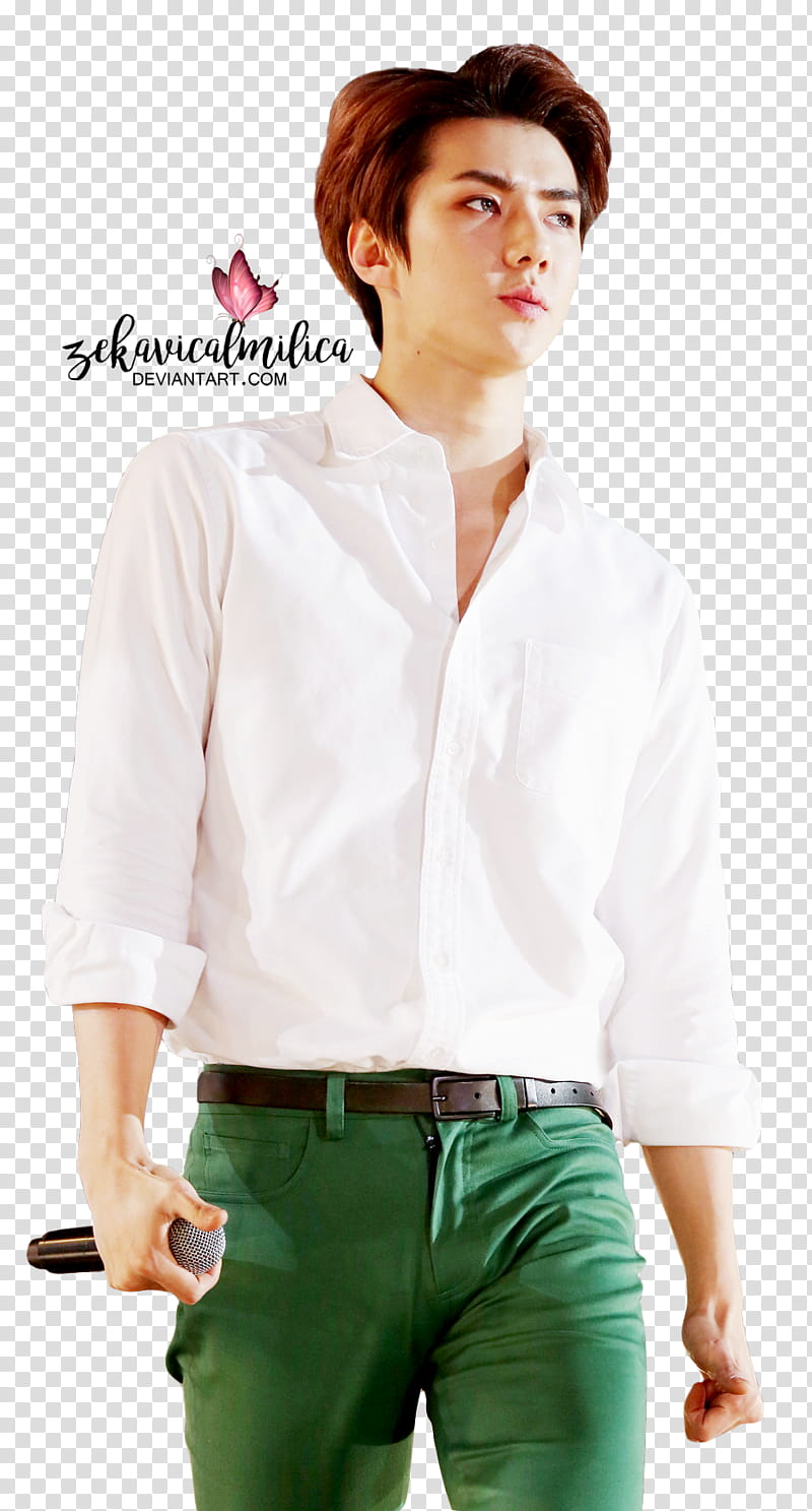 EXO Sehun Seoul Music Awards , man wearing white dress shirt while holding wireless microphone transparent background PNG clipart