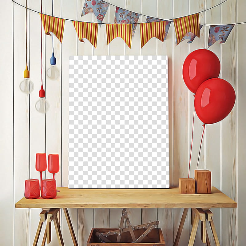 red balloon interior design room furniture, Table, Curtain, Textile, Party Supply, Rectangle transparent background PNG clipart