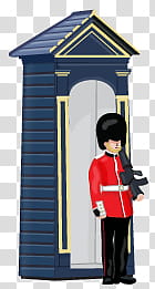 Travel scape, london soldier holding rifle near shed transparent background PNG clipart