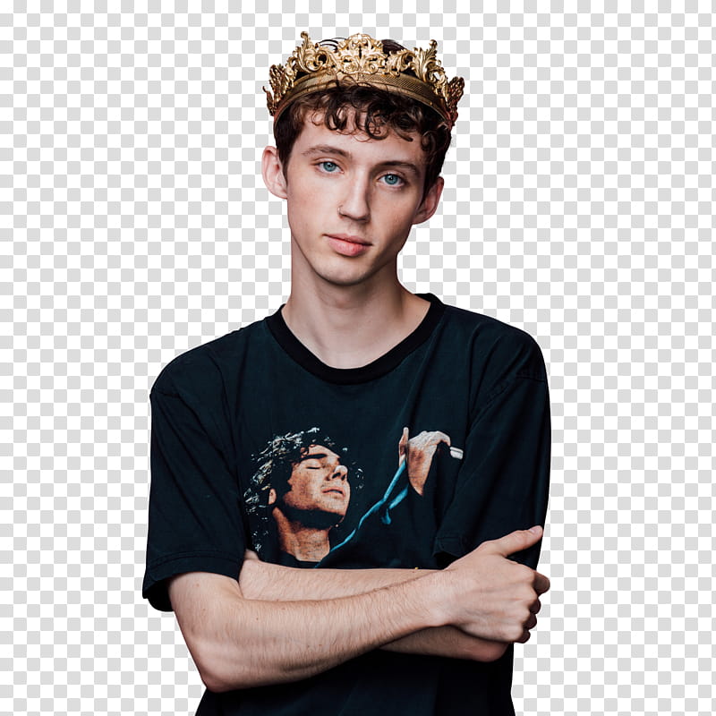 Troye Sivan, man wearing gold crown transparent background PNG clipart