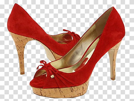 pair of women's red-and-brown open-toe leather pumps transparent background PNG clipart