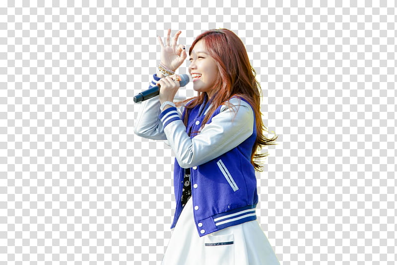 render Eunji, smiling woman standing while holding microphone transparent background PNG clipart