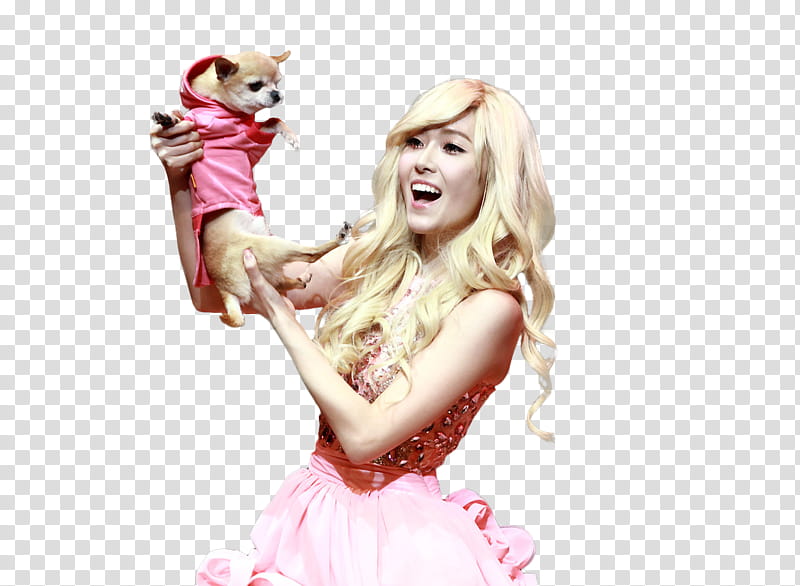 Jessica Legally Blonde musical, woman carrying brown puppy transparent background PNG clipart