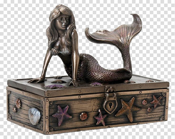 Mermaid Statues, brass mermaid embossed storage box transparent background PNG clipart