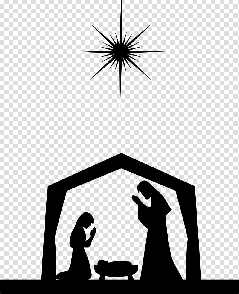 Christmas Manger, Nativity Scene, Christmas Day, Silhouette, Nativity Of Jesus, Christ Child, Biblical Magi, Blackandwhite transparent background PNG clipart