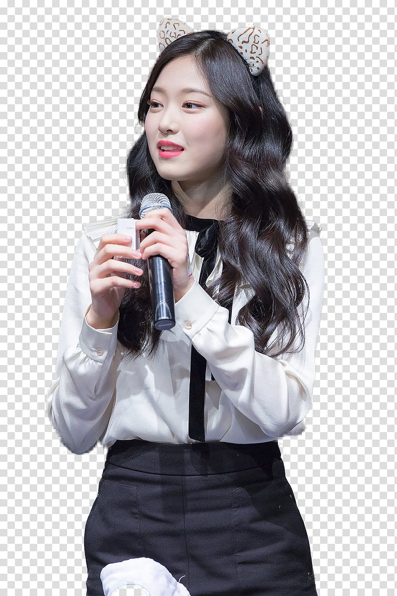 SHARE HYUN JIN LOONA, woman standing and holding microphone transparent background PNG clipart