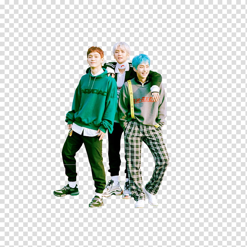 EXO CBX Blooming Days, man wearing green jacket between man transparent background PNG clipart