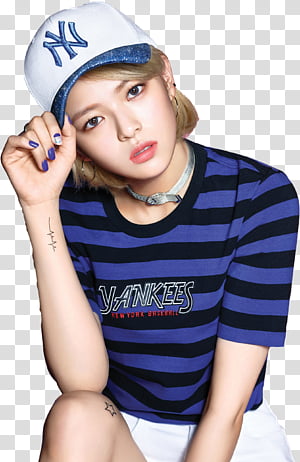 Mina Twice Mlb Be Major Woman Wearing Blue Cap While Holding It Transparent Background Png Clipart Hiclipart