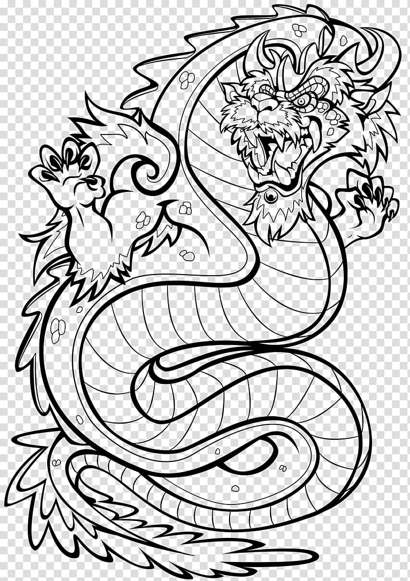 Asian Style Dragon Colouring In Page transparent background PNG clipart