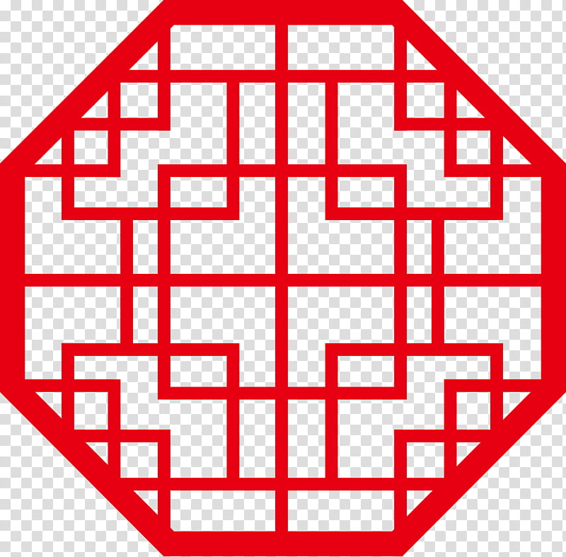 Chinese, Edge, Octagon, Circumscribed Circle, Square, Base, Papercutting, Red transparent background PNG clipart