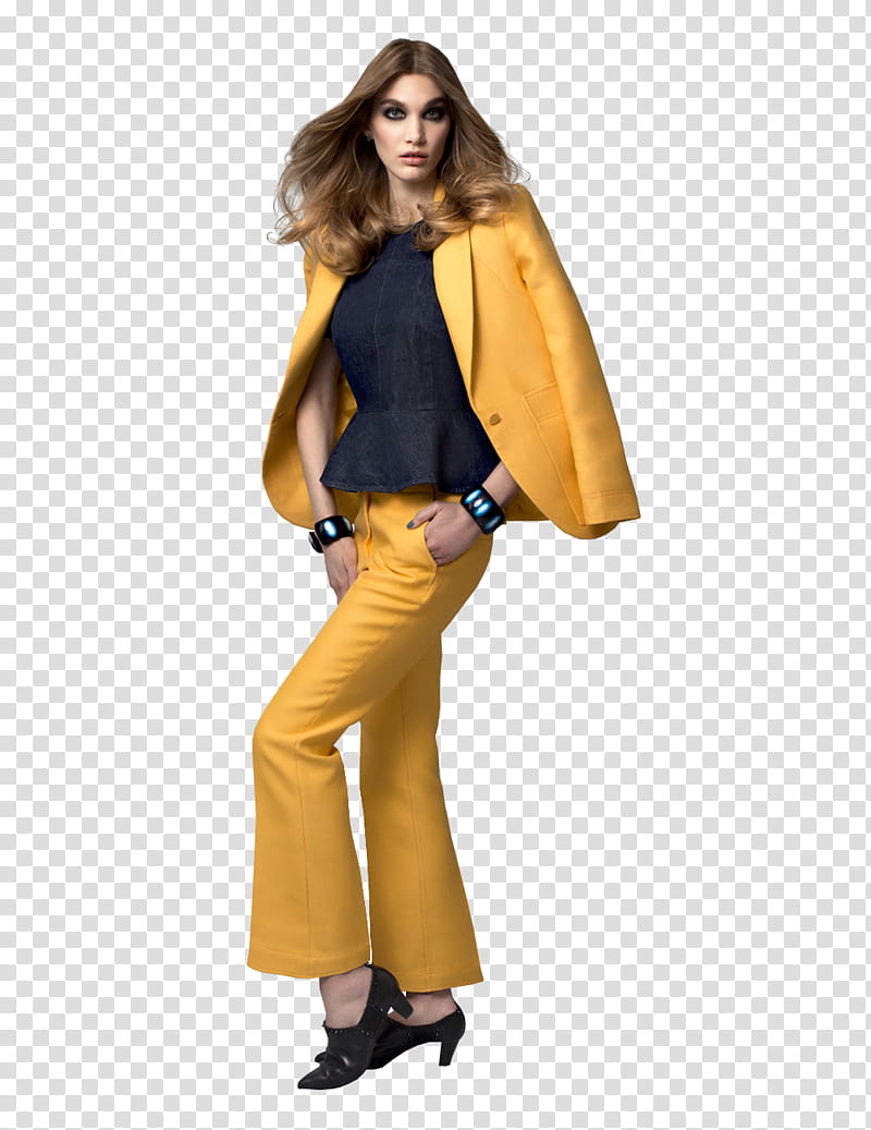 Syl  Watchers , woman wearing yellow coat with matching pants transparent background PNG clipart