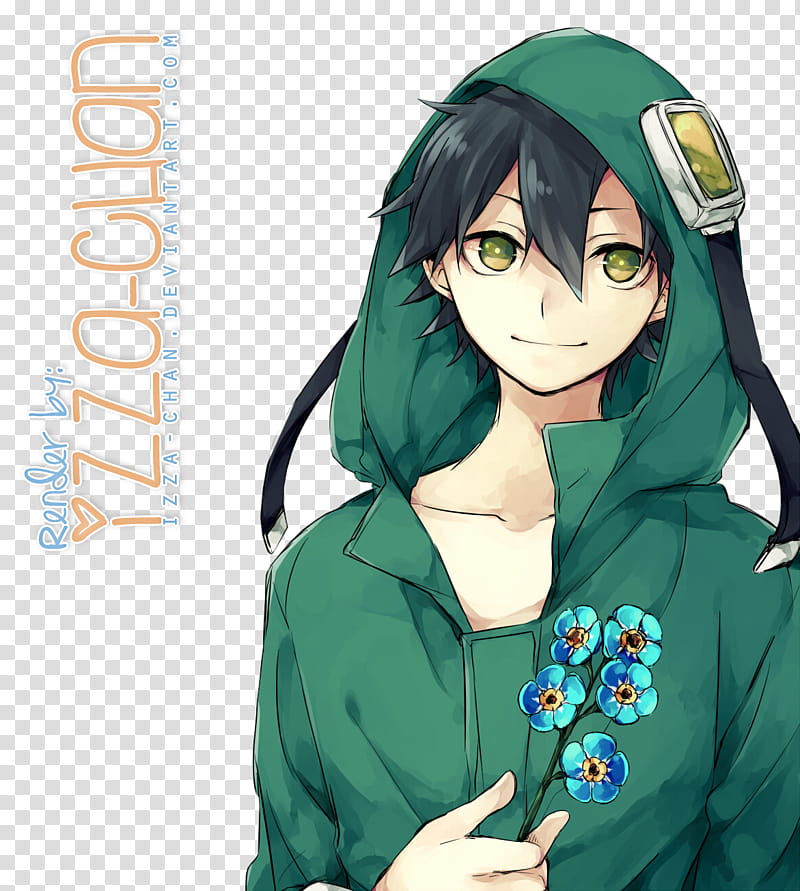 Renders Anime, male anime character wearing green hoodie illustration transparent background PNG clipart
