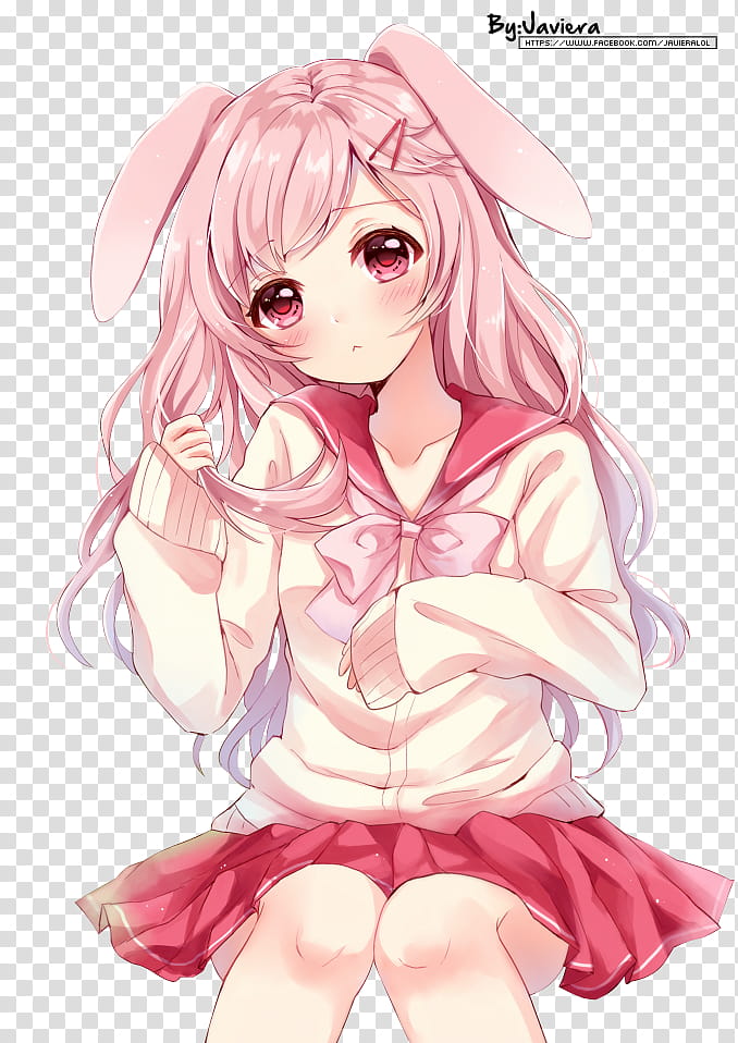 Bunny Anime Girl Render, girl anime character wearing pink and beige dress transparent background PNG clipart