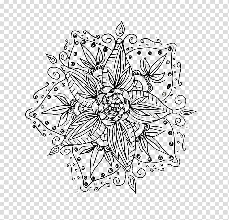 Black And White Flower, Mandala, Line Art, Drawing, Coloring Book, Speed Painting, Marker Pen, Black And White transparent background PNG clipart