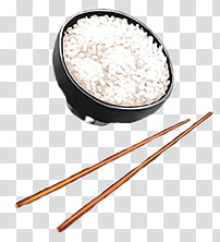 s, black bowl with rice and pair of chopsticks transparent background PNG clipart