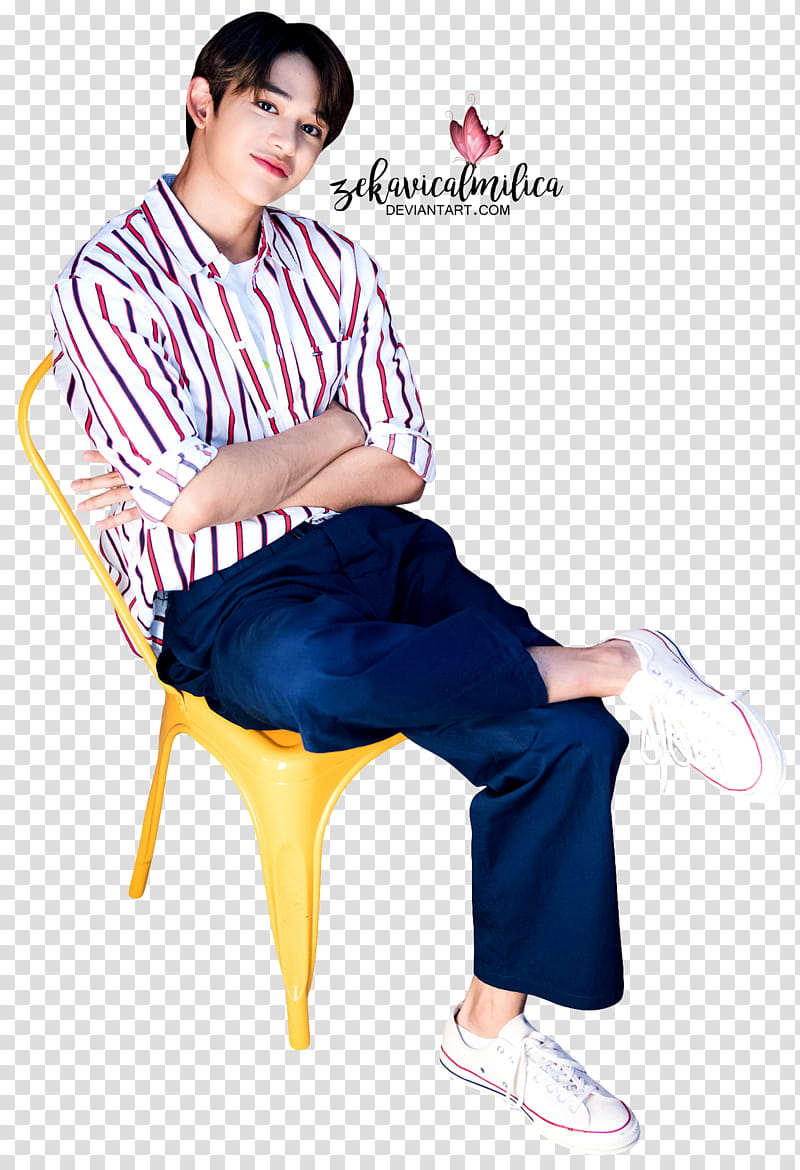 NCT Lucas , man sitting on yellow chair transparent background PNG clipart