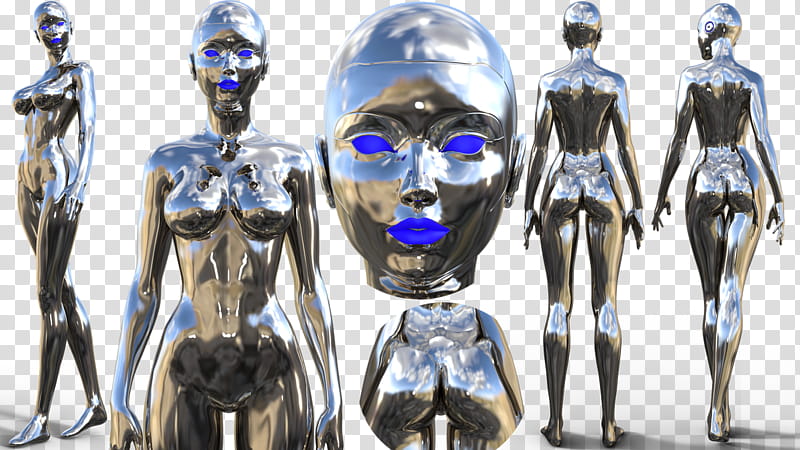 Shiny Titanium Fembot reference sheet, silver mannequin transparent background PNG clipart