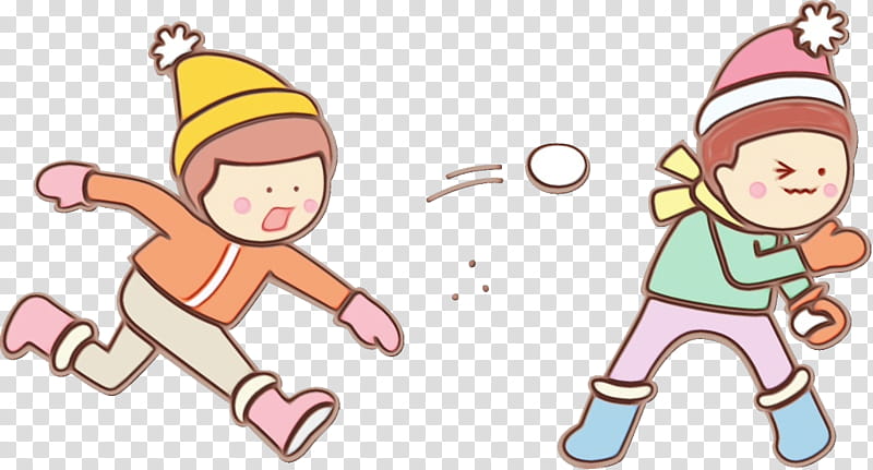 Cartoon line child playing in the snow pleased, Snowball Fight, Winter ...