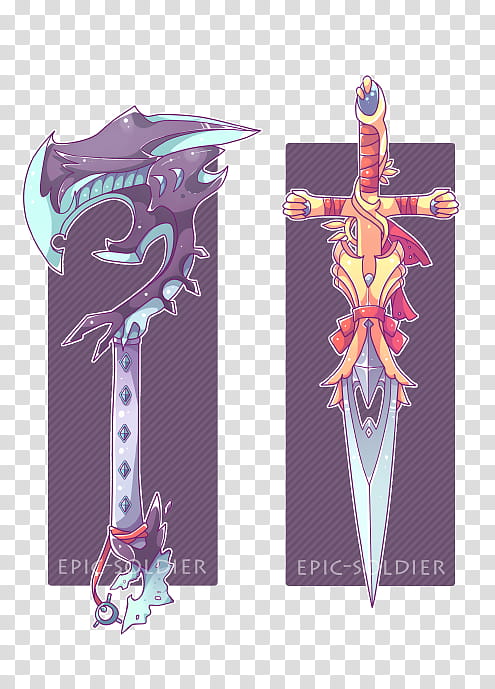 Weapon adopts  CLOSED, two assorted-color swords transparent background PNG clipart