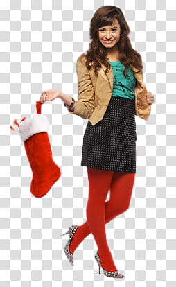 Demi s, woman holding red santa sock transparent background PNG clipart