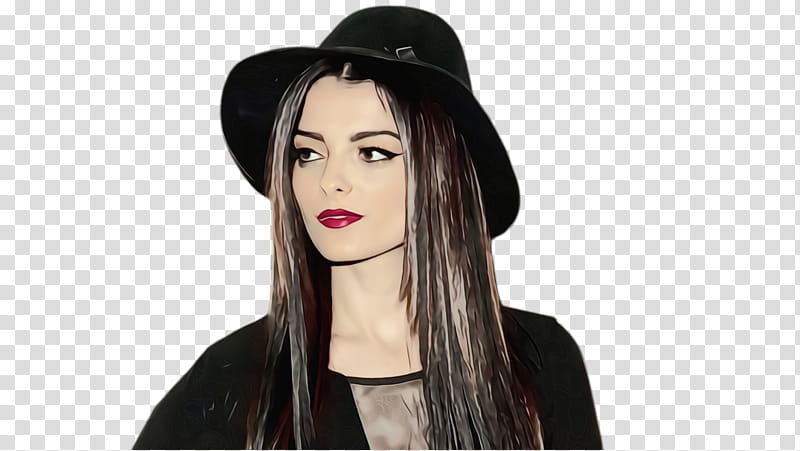 hair clothing lip hat black hair, Watercolor, Paint, Wet Ink, Eyebrow, Hairstyle, Fashion Accessory, Long Hair transparent background PNG clipart