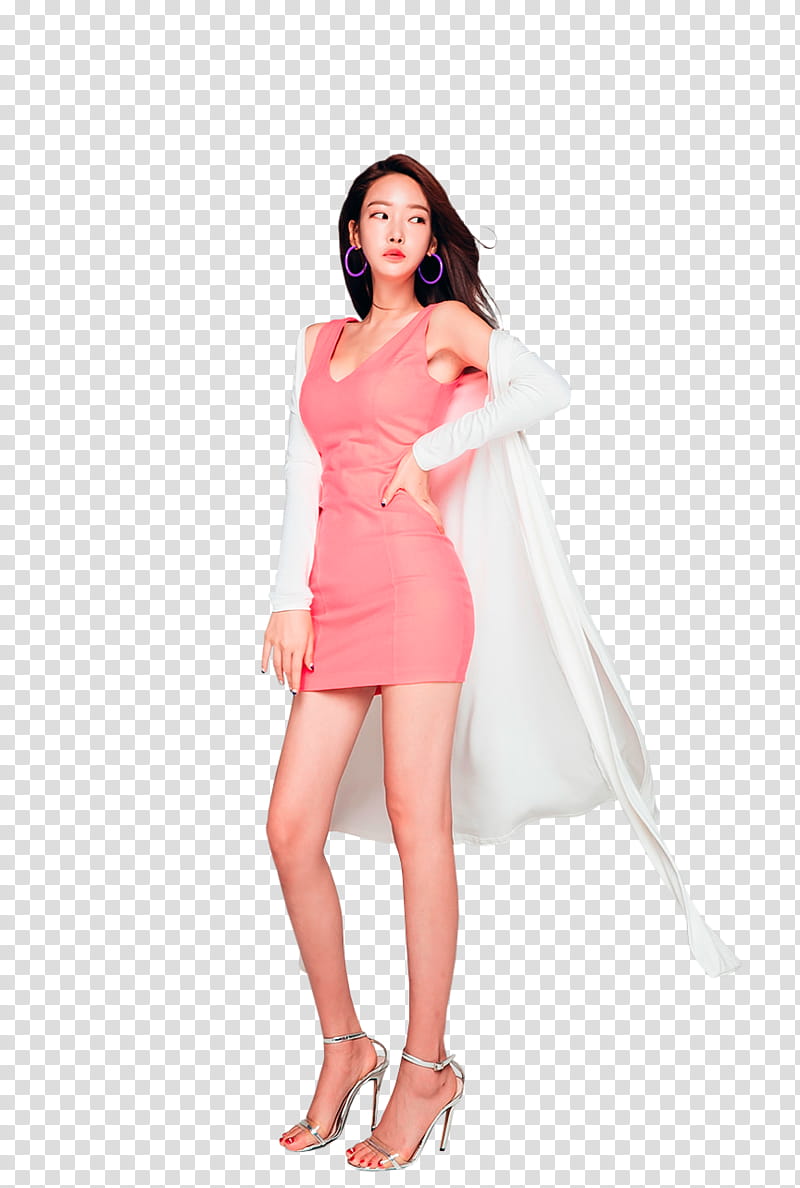 PARK JUNG YOON, woman wearing pink mini dress and white coat transparent background PNG clipart