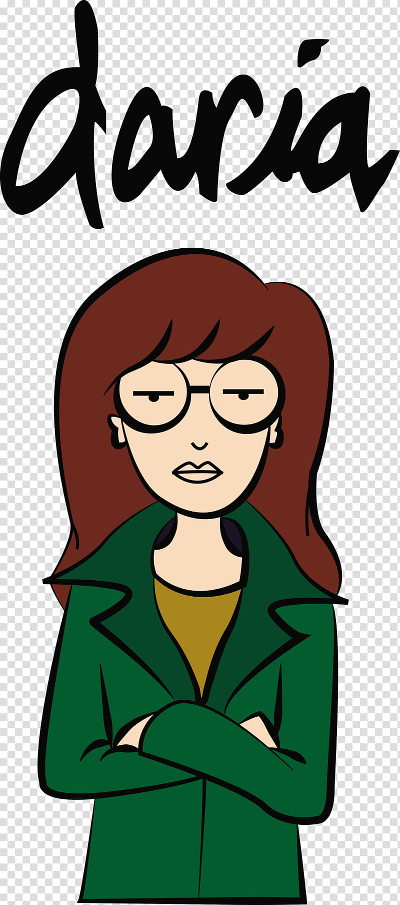 full size Daria, brown-haired female character with text overlay transparent background PNG clipart