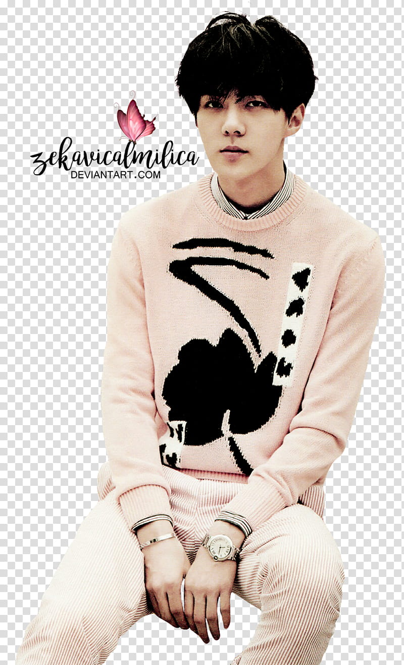 EXO Sehun Love Me Right, men's pink and black floral crew-neck sweater transparent background PNG clipart