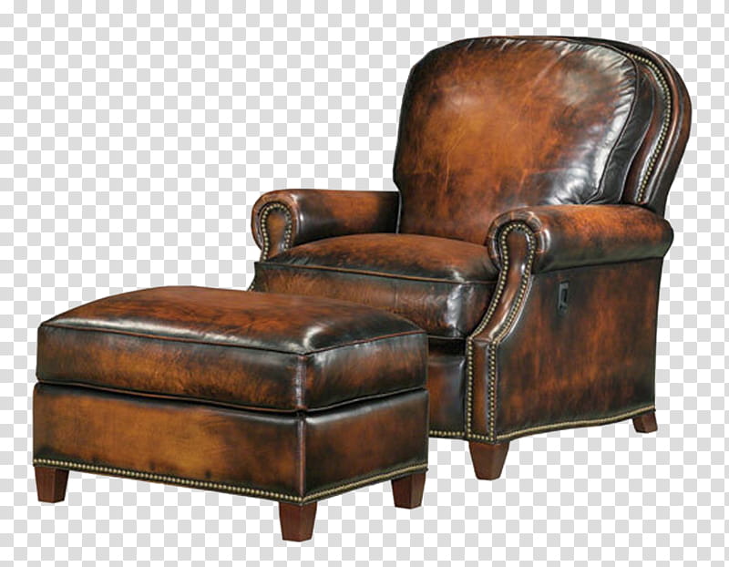 Things found in the study, brown leather sofa chair with ottoman transparent background PNG clipart