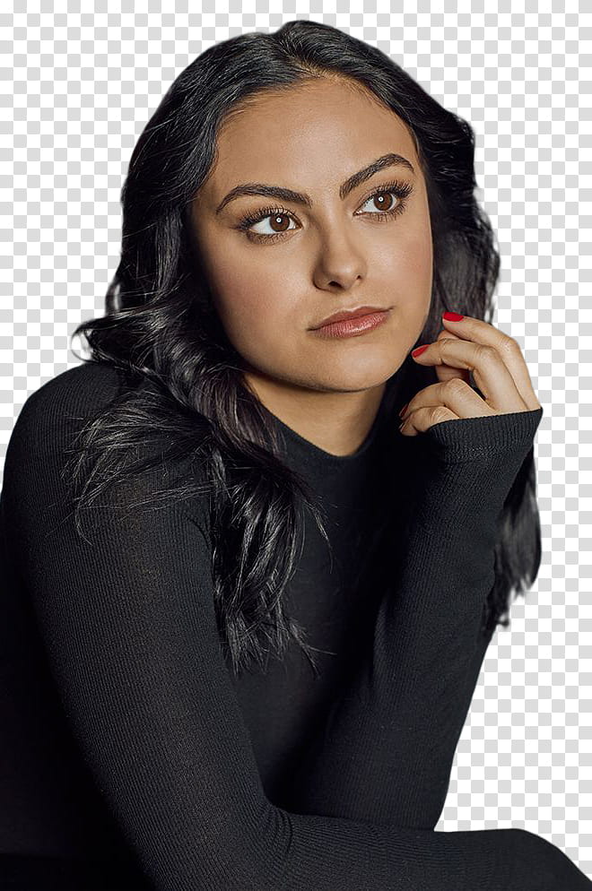 Camila Mendes, girl wearing black long-sleeved shirt transparent background PNG clipart