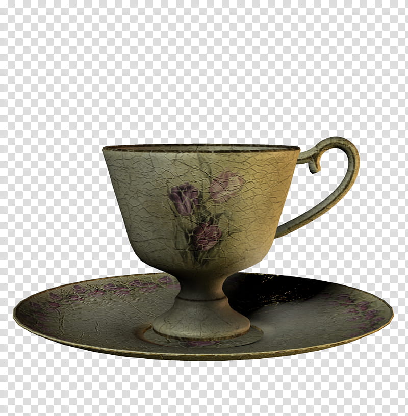 ES Goblin and tea party II, gray and pink floral ceramic cup and saucer illustration transparent background PNG clipart