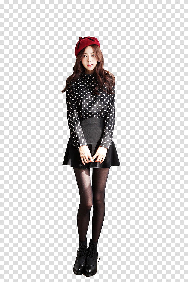 woman wearing black and white long-sleeved polka-dotted top transparent background PNG clipart