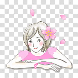 flor de cerezo LP, woman wearing pink shirt and pink flower fascinator illustration transparent background PNG clipart