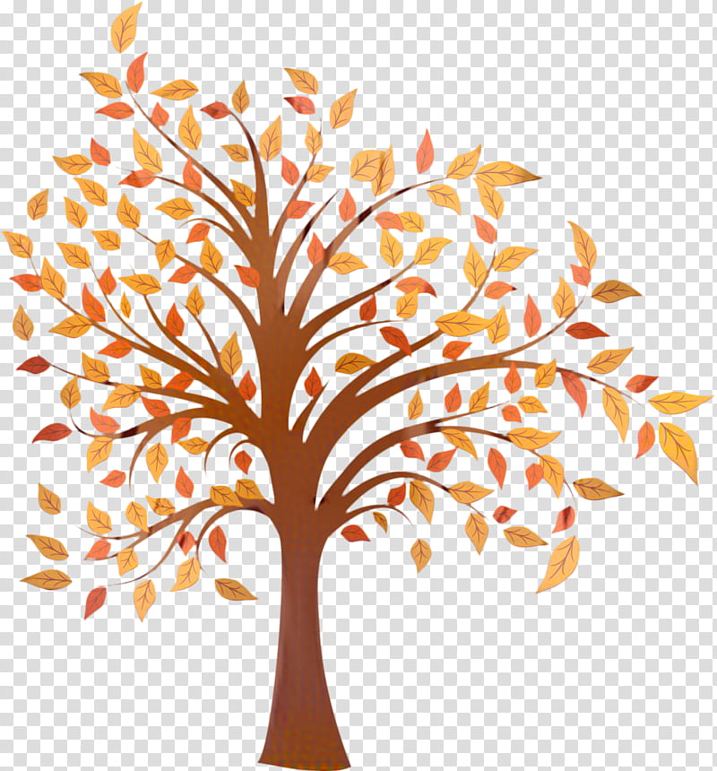 Autumn Tree Branch, Fall Tree, Watercolor Painting, Cartoon, Leaf, Woody Plant, Orange, Twig transparent background PNG clipart