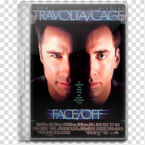 Movie Icon , Face-Off, Travolta/Cage Face/Off DVD case cover transparent background PNG clipart