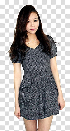 Female Ulzzang, woman in gray short-sleeve dress transparent background PNG clipart