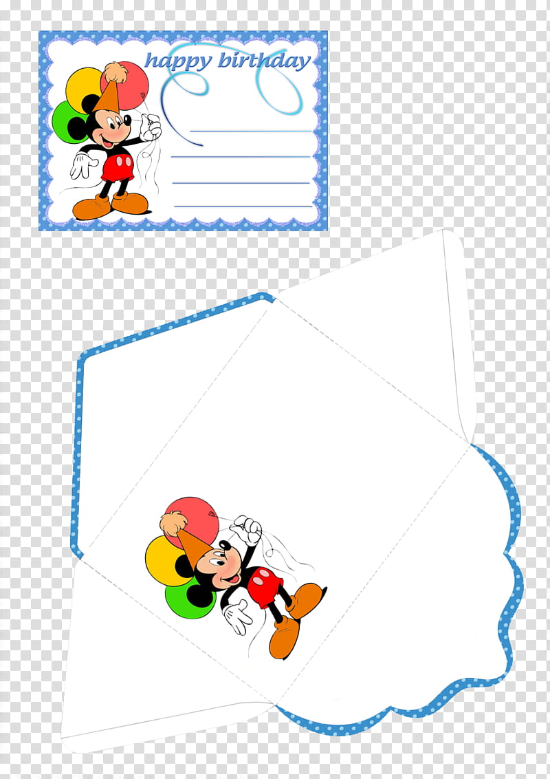 cards for children, Mickey Mouse themed birthday card with envelope transparent background PNG clipart