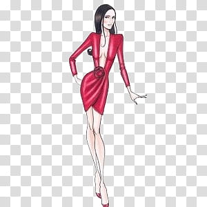 various set II, woman wearing red dress while hand on waist illustration transparent background PNG clipart