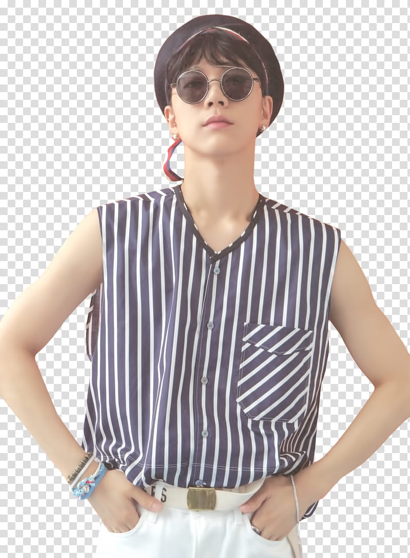 Ten NCT U, man wearing black and white striped tank top transparent background PNG clipart