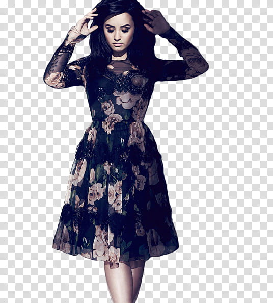 Demi Lovato for Fashion Magazine x Render, woman touching her hair while standing transparent background PNG clipart
