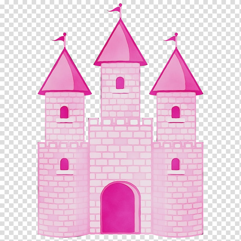 pink castle steeple building architecture, Watercolor, Paint, Wet Ink, Tower, Facade transparent background PNG clipart