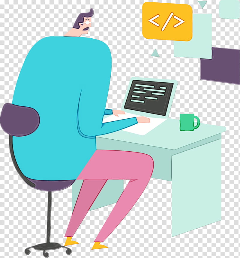 furniture cartoon computer desk desk sitting, Watercolor, Paint, Wet Ink, Office Chair, Table transparent background PNG clipart