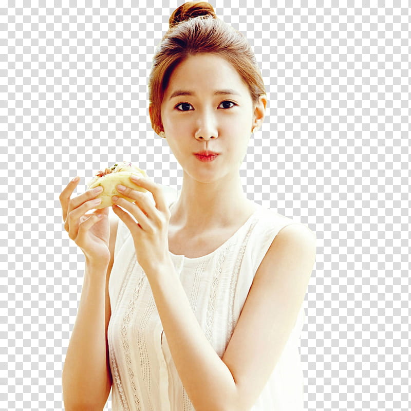 Yoona, woman wearing white tank top holding food transparent background PNG clipart