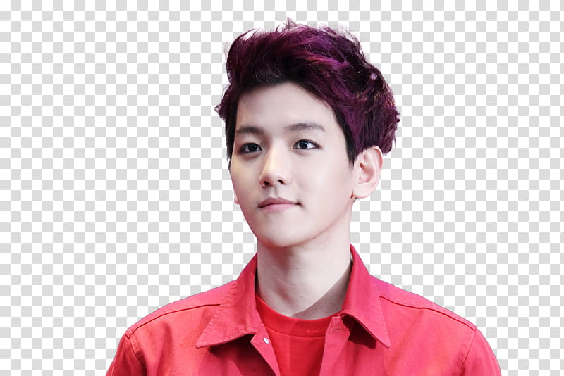 Baekhyun, man in red collared top transparent background PNG clipart