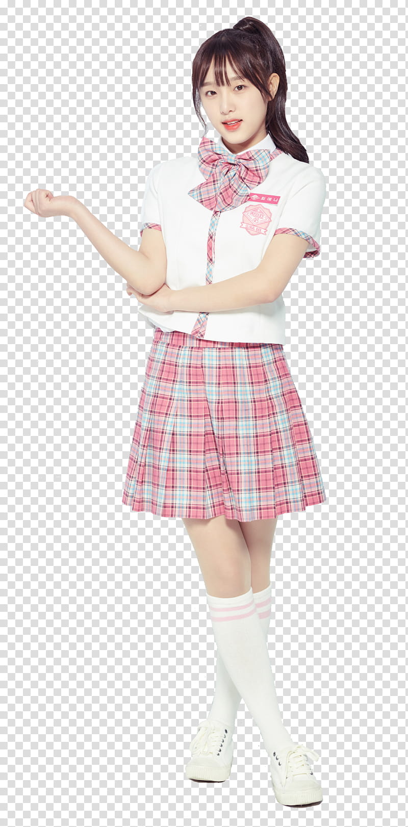 Choi Yena Produce IZ ONE, woman in pink and white plaid skirt transparent background PNG clipart
