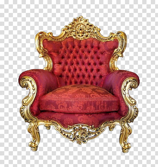 Royalty, gold armchair with red cushion transparent background PNG clipart