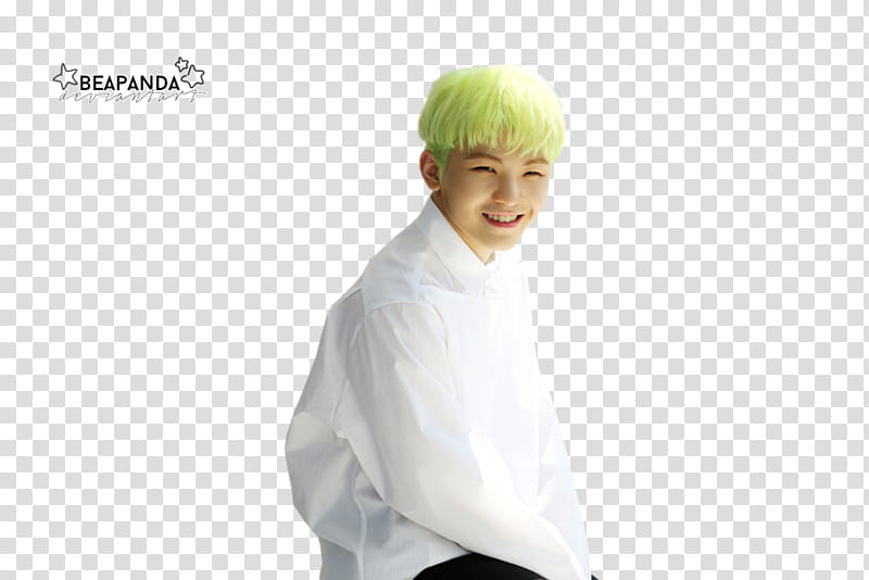 SEVENTEEN ALONE, man in white dress shirt with green dyed hair transparent background PNG clipart